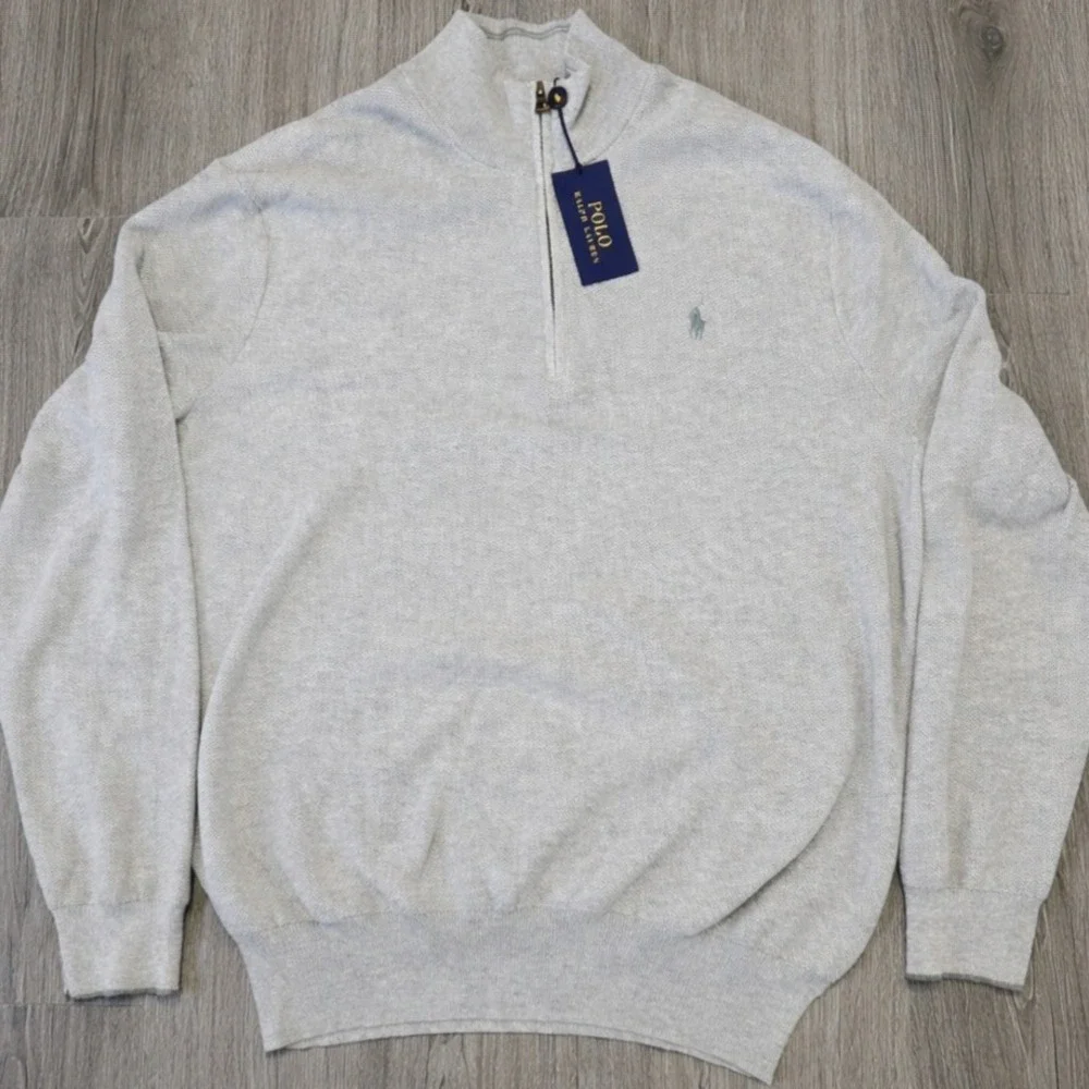 Polo Ralph Lauren Quarter Zip Sweater 2XB Gray Pima Cotton NWT